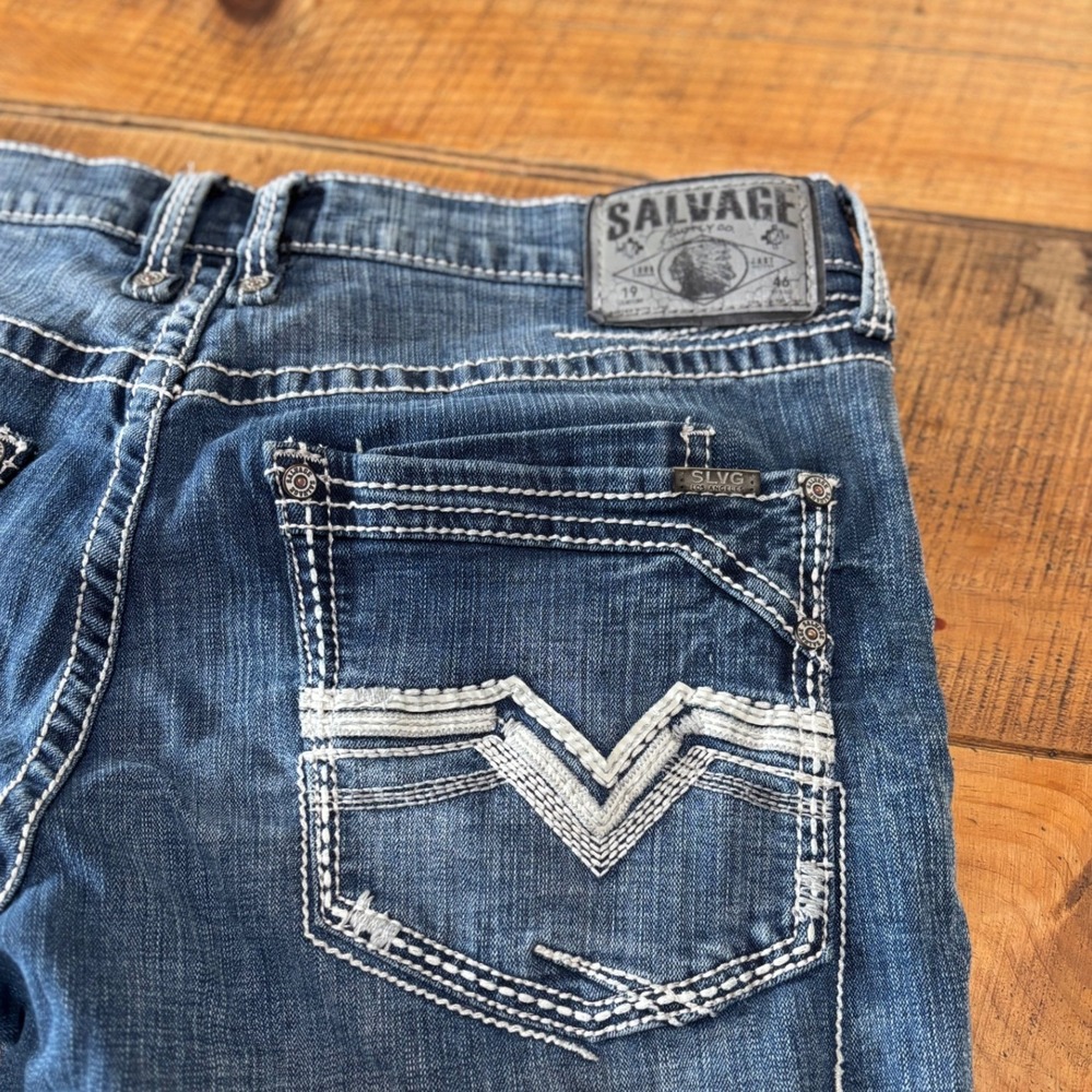Salvage Mens Mayhem Straight Regular Fit Blue Denim Jeans Size 36 Short - Picture 10 of 11